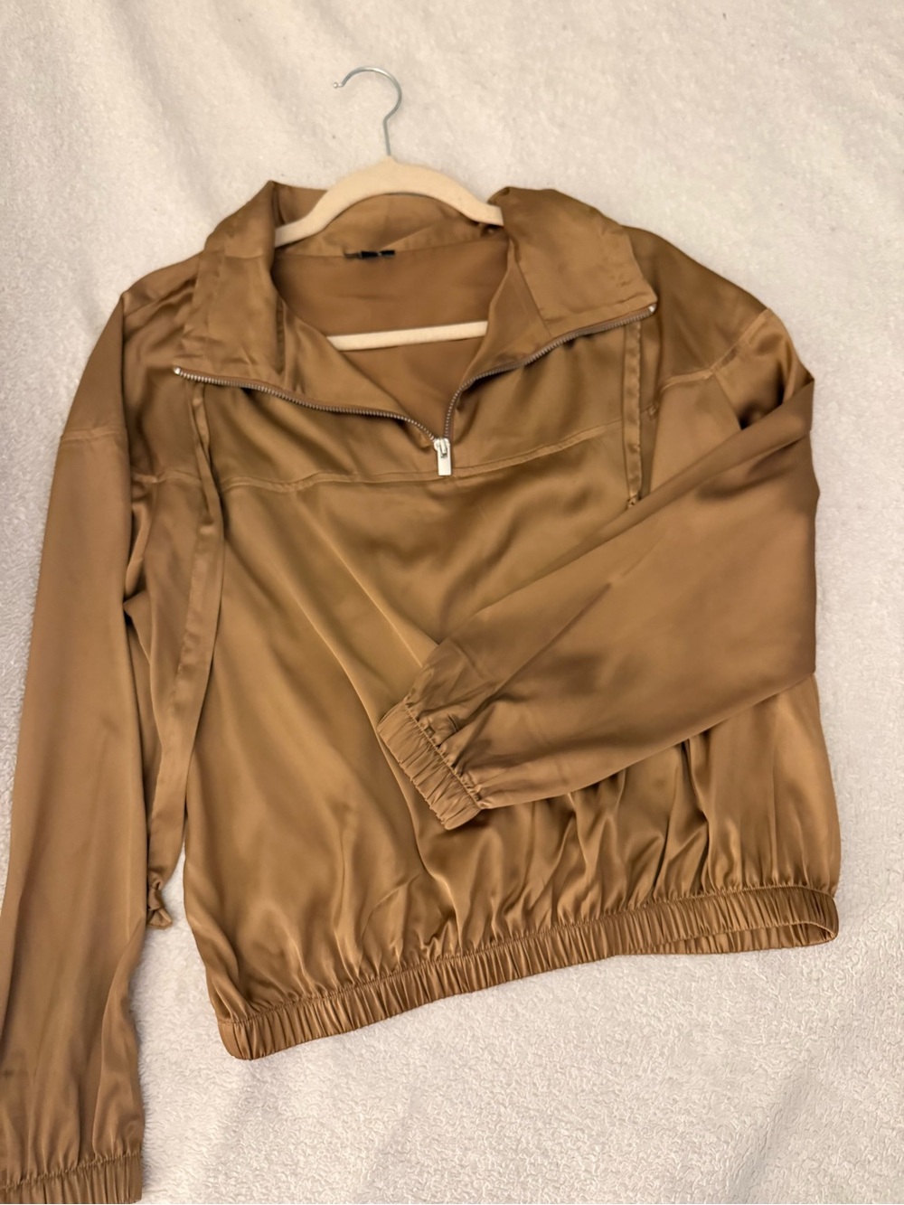 Women's EXPRESS Satin Pullover Jacket in Caramel Tan
